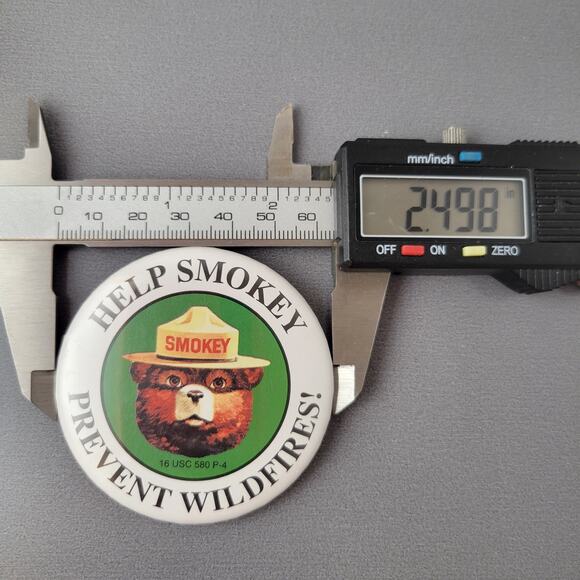 Vintage Smokey Bear Pin Wildfire Prevention Button, 2.49" Diameter - Picture 3 of 3